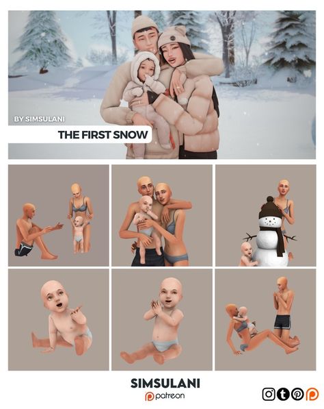 #410 Pose Pack | The First Snow (Adult+Infant) | Patreon Sims 4 Cc Poses Family Infant, Sims 4 Simsulani Poses, Sims 4 Propose Poses, Sims 4 Pose Packs Pregnant, The Sims 4 Christmas Family Poses, Sims4 Infant Poses, Sims 4 Winter Poses, The Sims 4 Infant Poses, Sims 4 Infant Presets