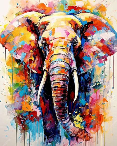 Elephant Painting Acrylic, Colorful Elephant Painting, Seed Art, Africa Animals, Colorful Elephant, Canvas Paint, Elephant Painting, Oil Canvas, Acrylic Oil Painting