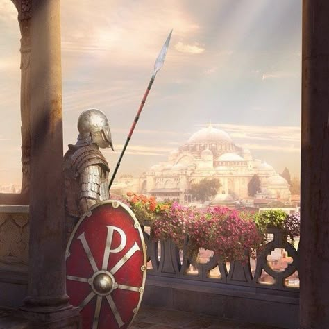 Constantinople Art, Byzantine Soldier, Ancient Constantinople, Byzantine Fantasy Art, Byzantine Soldier Concept Art, Emilie Floge, Byzantine Empire Architecture, Byzantine Army, Byzantine Architecture