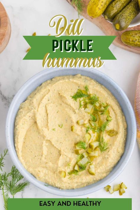 Dill Pickle Hummus Recipe, Pickle Hummus Recipe, Dill Pickle Hummus, Pickle Hummus, Pickle Dishes, Classic Hummus Recipe, Homemade Aioli, Mediterranean Cooking, Vegan Dips