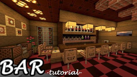 Minecraft Hotel Lobby Interior Design, Minecraft Bar Exterior, Bar Minecraft Build, Minecraft Tailor Shop, Minecraft Speakeasy, Minecraft Restraunt Ideas, Bar Ideas Minecraft, Mincraft Idea Restaurant, Minecraft Hotel Lobby Ideas