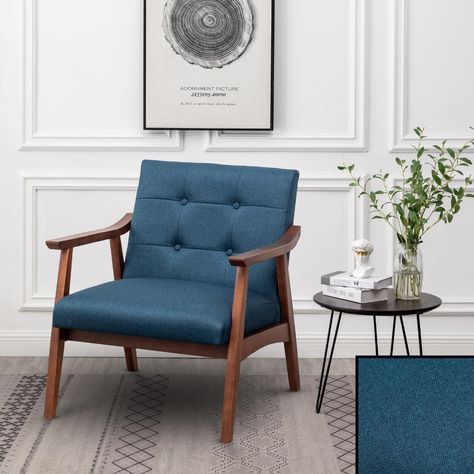 Corrigan Studio® Corey-Jaidan 28.5'' Wide Tufted & Reviews | Wayfair Navy Chairs, Comfy Reading Chair, Mid Century Accent Chair, Stylish Accent Chairs, Tufted Side Chair, Mid Century Modern Armchair, Tufted Arm Chair, Modern Armchair, Upholstered Arm Chair