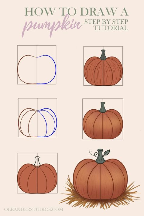 pumpkin illustration Halloween Art Tutorials, Drawing A Pumpkin Step By Step, Shading Pumpkins, Pumpkin Illustration Drawing, Pumpkin Aesthetic Drawing, Pumpkin Drawings Easy, Fall Sketches Easy, How To Draw Autumn, How To Draw A Pumpkin Step By Step Easy