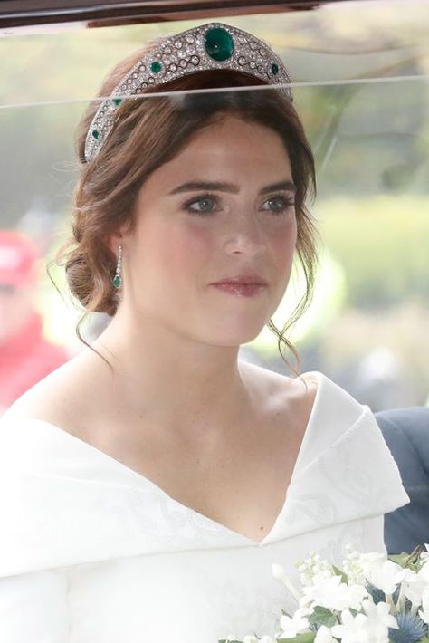 Princess Eugenie of York looked every bit regal on her wedding day. Emerald Kokoshnik Tiara, Princess Eugenie Wedding, Kokoshnik Tiara, Savannah Phillips, Eugenie Wedding, Real Outfits, Jack Brooksbank, Royal Crown Jewels, Rule Britannia