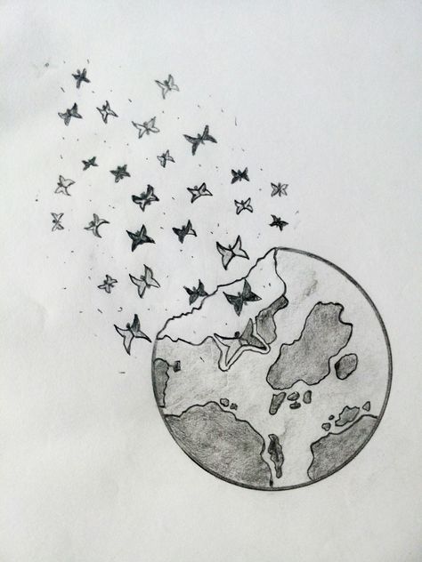 Earth.... Earth Sketch, Globe Drawing, Earth Drawing, Wind Drawing, Earth Day Drawing, Hard Drawings, Mama Tattoo, Earth Tattoo, Planet Drawing