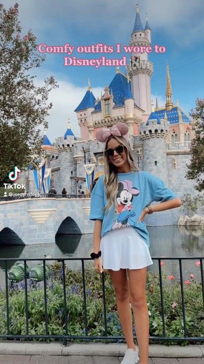 Comfy Disney World Outfits, Disney World Outfits Comfy, T Shirt And Tennis Skirt Outfit, Disney Outfits With Tennis Skirts, Disney Skirt Outfits, Disney Outfits Tennis Skirt, Tennis Skirt Outfit Disney World, Athleisure Disney Outfit, Disney Biker Shorts Outfit