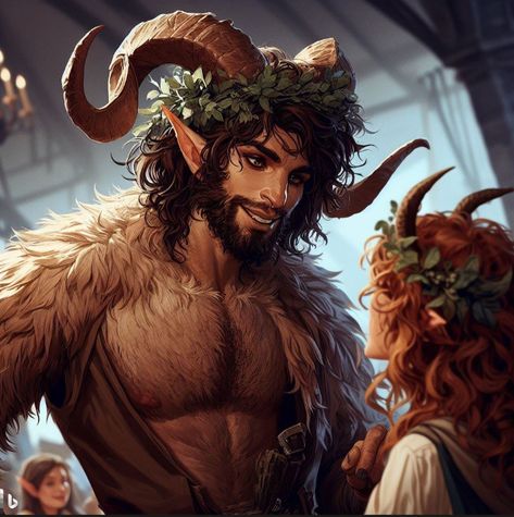 Faun Male Art, D&d Satyr, Faun Character Design, Satyr Druid, Male Satyr, Satyr Male, Dnd Satyr, Satyr Dnd, Satyr Oc