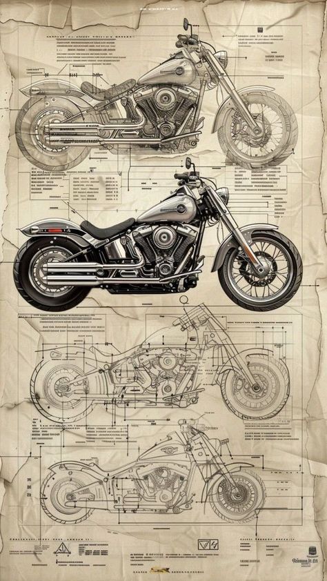 Motorcycle Poster Design, Motorcycle Blueprint, Motorbike Poster, Art Harley Davidson, Bike Posters, Vintage Motorcycle Art, Motorcycle Harley Davidson, Moto Harley Davidson, Motorcycle Poster