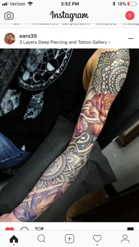 Like the mixture of black with colored ink Woman Sleeve Tattoo Colorful, Colorful Mandala Sleeve Tattoo, Black To Color Tattoo Transition, Women’s Full Arm Sleeve Tattoos, Black And Grey Sleeve With Pop Of Color, Black And Colored Tattoo Sleeves, Color And Black Tattoo Sleeve, Black And White Sleeve With Pop Of Color, Color To Black And White Sleeve Tattoo