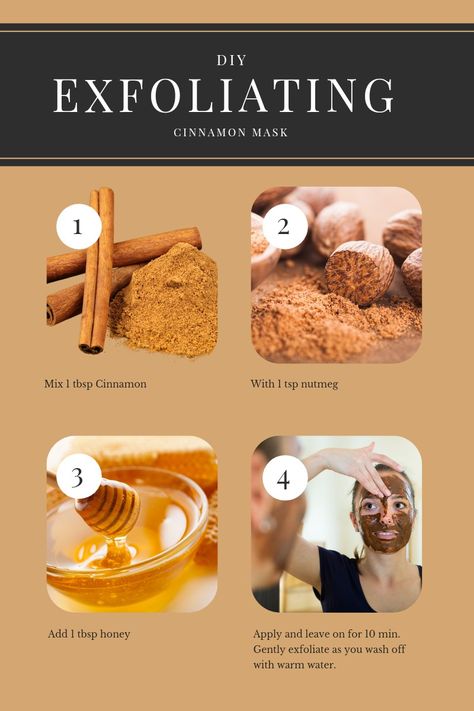 DIY Exfoliating cinnamon mask for clear skin Facial Face Mask, Overnight Diy Face Mask, Homage Face Mask, Cinnamon Face Mask Acne, Body Mask Homemade, Cinnamon For Skin, Remedies For Clear Skin, Facemask Homemade, Beauty Apothecary