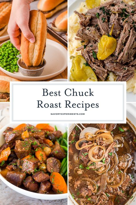 From tender, juicy pot roast to sandwiches and even tacos, these EASY Chuck Roast Recipes are sure to be winners on your dinner table! Easy Chuck Roast Recipes, Chuck Roast Dinner Ideas, Chuck Roast Ideas, Chuck Roast Grilled, Best Chuck Roast Recipe, Juicy Pot Roast, Recipes Pot Roast, Roast Ideas, Chuck Roast Crock Pot Recipes