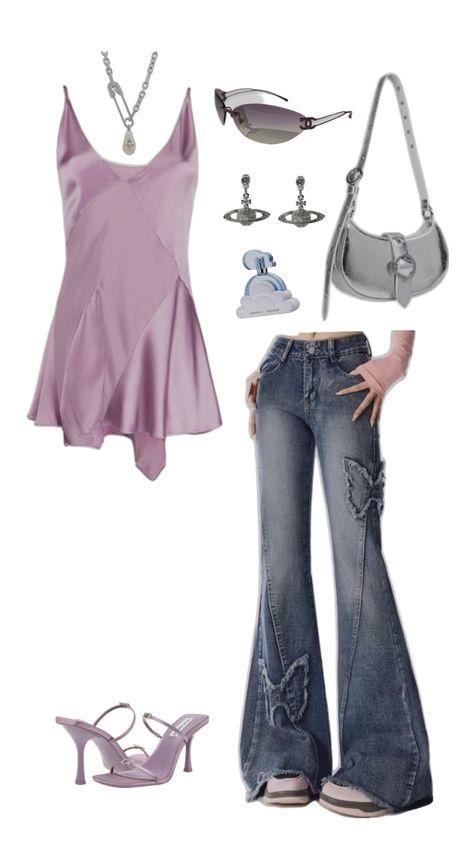 A beautiful back to school back to university y2k inspired outfit conform to dress codes beautiful purple outfit y2k aesthetic. 2000’s vibes Outfit Y2k Aesthetic, Back To School Y2k, 2000s Fashion Inspiration, Outfits Purple, Y2k Inspired Outfit, Back To University, Purple Y2k, Purple Outfit, 2000s Outfits