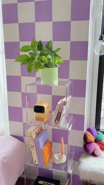 Adult Apartment Decor, Bedroom Purple Walls, Acrylic Bookshelf, Children Garden, Workspace Ideas, Colorful Apartment, Pastel Home Decor, Hay Design, Tulip Table