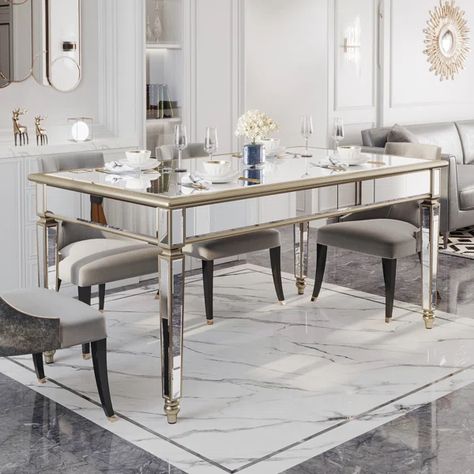 Sharpsburg Dining Table Glass Wood Table, Glam Dining Room, Dining Table Gold, Glass Round Dining Table, Dining Table Wood, Gold Dining, Glam Modern, Glass Top Dining Table, Dinner Room