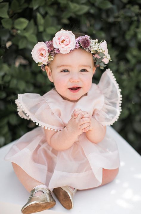 Floral French first birthday party | 1st birthday party ideas First Birthday Girl Dress, Floral 1st Birthday Party, 1st Birthday Dress, Baby Birthday Photoshoot, First Birthday Dress, 1st Birthday Girl Decorations, Floral Crown Wedding, 1st Birthday Pictures, 1st Birthday Photoshoot