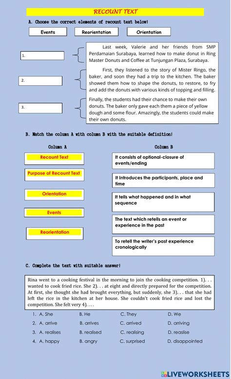 Recount Text Worksheet, Recount Text, English Liveworksheet, Recount Writing, English Subject, Holiday Worksheets, Study English, English Worksheet, Microsoft Office Word