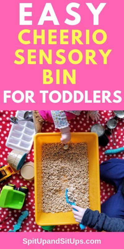 This easy Cheerio sensory bin for toddlers and preschoolers provides screen free fun at a low cost! Super versatile with items in your home. Plus it makes for a great snack! #sensorybin #toddlers #toddleractivity via @ashleysuasu Less Mess Sensory Bin, Sensory Box Ideas, Indoor Activity For Toddlers, Sensory Bin For Toddlers, Indoor Activities For Toddlers, Easy Toddler Activities, Fun Indoor Activities, Sensory Activities Toddlers, Toddler Sensory