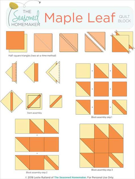 Learn How to Make a Perfect Maple Leaf Quilt Block with these simple instructions. Free downloadable tutorial instructions included. #seasonedhomemaker #mapleleaf #mapleleafquilt #mapleleafblock #quiltblocks #easyquiltblocks #halfsquaretriangles #howtoquilt #quilttutorials #learntoquilt #quiltingtutorial #sewingtips Quilt Leaf Pattern, Fall Leaves Quilt Block, Aspen Leaf Quilt Block, Fall Leaf Table Runner Pattern, Maple Leaf Block Free Pattern, Maple Leaf Quilt Pattern Free Printable, Leaf Quilting Patterns, Fall Leaf Quilt Block Pattern, Leaf Quilt Blocks