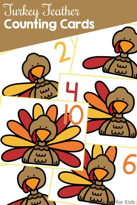 Turkey Feather Counting Cards (free; from Simple Fun For Kids) Turkey Number Matching, Turkey Rhymes Preschool, Parts Of A Turkey Free Printable, Turkey Counting Preschool, Turkey Numbers Preschool, Thanksgiving Counting Activities, Turkey Activities For Toddlers, Thanksgiving Prek, Daycare Inspiration