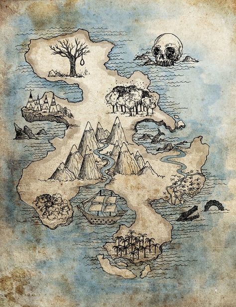 Fantasy Island Drawing, Magic Map Art, Map Ideas Drawing, World Map Illustration Design, Fantasy Map Illustration, Fantasy Map Drawing Illustration, Island Map Drawing, Fantasy Island Map, Map Fantasy Art