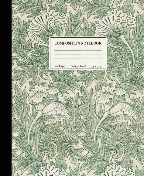 Disclosure: Dillydoun Press is an Amazon Associate, and the link for this notebook is an Affiliate Link. If you make a purchase through this link we may get a commission at no cost to yourself. William Morris Floral Design 120 Pages College Ruled White Lined Paper Soft Matte Cover 7.5" x 9.25" dimensions Aesthetic Flower Pattern, Composition Notebook Covers, Book Cover Design Template, School Book Covers, Ipad Essentials, William Morris Patterns, Notebook Templates, Digital Writing, Tulip Pattern