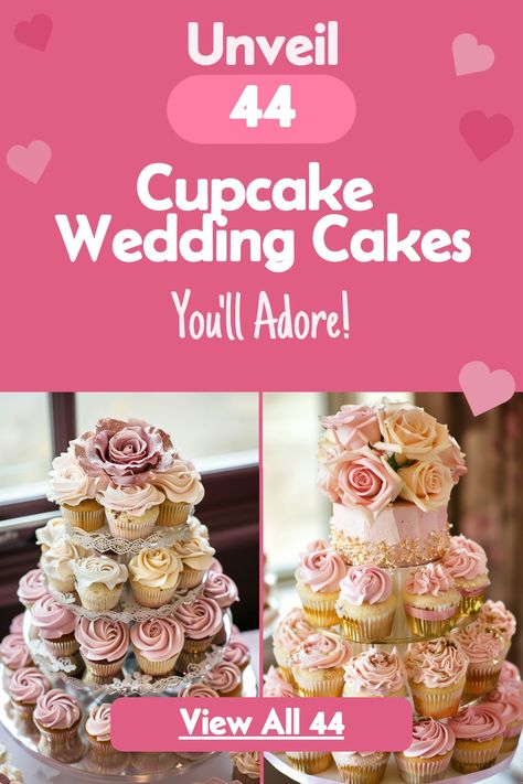 Sweeten your celebration with these 40+ elegant cupcake wedding towers. From rustic to glam, these towers provide a beautiful display while offering guests a variety of delicious options. Check out these stunning designs today! #cupcaketowers #weddingdessert #weddingideas Small Wedding Cupcakes, Diy Cupcake Stand Wedding, Wedding Cupcakes Ideas, 16 Cupcakes, Cupcake Wedding Cake, Sweet 16 Cupcakes, Wedding Cupcake Display, Diy Cupcake Stand, Cupcake Towers