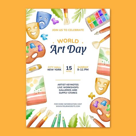 Art Workshop Poster Design, World Art Day Poster, Art Day Poster, Art Club Poster, Ayala Museum, Art Class Posters, Poster Design Kids, World Art Day, Brochure Design Layout