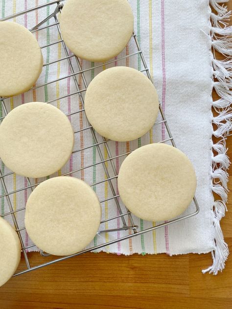 These eggless sugar cookies are the perfect egg allergy friendly cut out sugar cookies for cookie decorating. Sugar Cookie Recipe No Egg, Navy Blue Buttercream, Crusting Buttercream Frosting Recipe, Sugar Cookie Recipe No Chill, Cut Out Sugar Cookie Recipe, Eggless Sugar Cookies, Sugar Cookie Dough Recipe, Cut Out Sugar Cookies, Eggless Cookie Dough