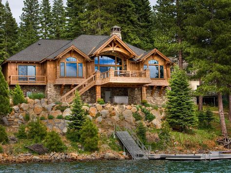 Exquisite Custom Lakefront on Lake Almanor - VRBO Lovely Houses, Lake Almanor, Awesome Houses, Log Cabin Homes, Victorian Architecture, Cabins And Cottages, Cabin Fever, Cottage Design, House Architecture Design