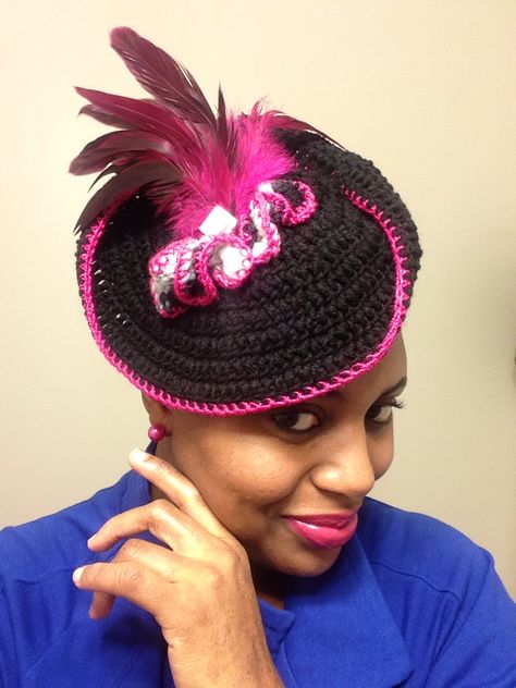 #houseofsaintcyr Black and magenta crochet fascinator with feathers.. For sale on etsy https://www.etsy.com/listing/217757593/handmade-house-of-saintcyr-crochet Crochet Fascinator, Handmade House, Crochet Hair Accessories, Crochet Hair, Crochet Hair Styles, Handmade Home, Crochet Crafts, Fascinator, Feathers