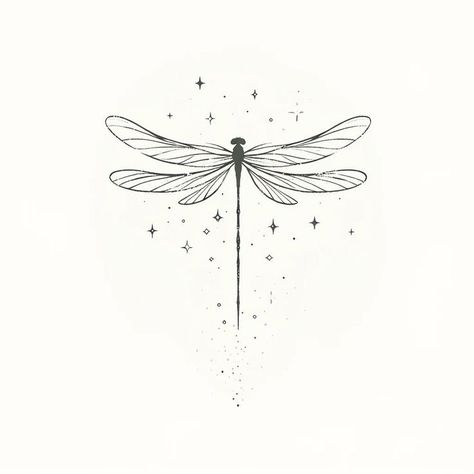 Dragonfly Tattoo Symbolism, Dragonflies Tattoo Design, Dragonfly And Stars Tattoo, Dragonfly Tattoo Delicate, Dragonfly Arrow Tattoo, Tattoo Of Dragonfly, Minimalist Dragonfly Tattoo Simple, Fine Line Dragonfly Tattoo Design, Line Art Dragonfly Tattoo