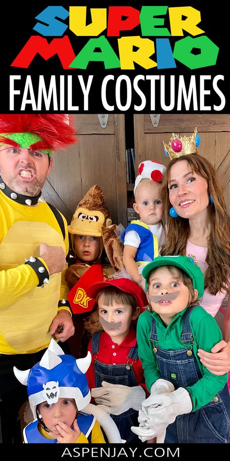 Need a fun and easy family costume theme for Halloween? Level up with these DIY Super Mario Family Costumes! Family Costumes Diy, Costume Themes, Family Costumes, Family Halloween Costumes, Family Halloween, Diy Halloween Costumes, Halloween Costumes For Kids, Diy Costumes, Friends Family