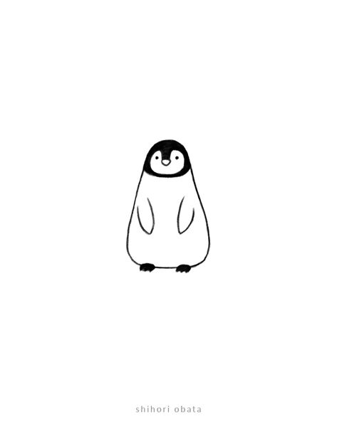 35 Cute & Easy Animal Drawing Ideas Penguine Cute Drawing, Anime Easy Tattoo, Penguin Sketch Cute, Penguin Sketch Simple, Cute Simple Penguin Drawing, Penguin Doodle Cute, Easy Animal Tattoos, Funny Penguin Drawing, Penguin Doodle Simple