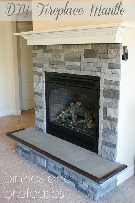 How to Build a Floating Fireplace Mantle Mantle Upgrade, Diy Fireplace Hearth, Floating Fireplace Mantle, Tile Fireplaces, Build Fireplace, Diy Stone Fireplace, Airstone Fireplace, Diy Fireplace Mantle, Stone Fireplace Designs