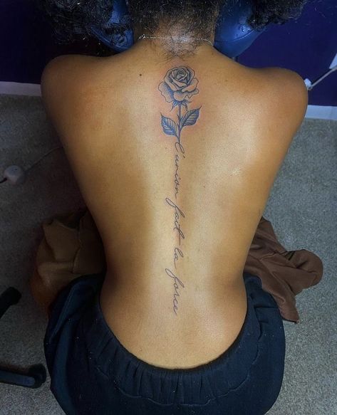 Cute Tattoos For Women Spine, Spine Tattoo Add On, Spinal Tattoo Black Women, Back Tattoo Black Women Spine, Princess Tramp Stamp Tattoo, Filipino Spine Tattoo, Word Back Tattoos For Women, Backtattoos Back For Woman, Spine And Tramp Stamp Tattoo