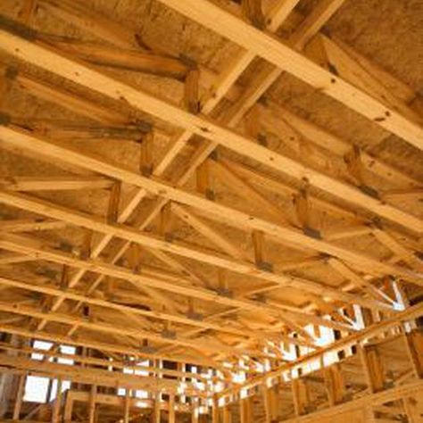 Reinforcing your joists increases load-bearing capacity. Raise Ceiling, Lofted Ceiling, Beach Ceiling, Joist Ceiling, Sheetrock Ceiling, Garage Goals, Simple Cabin, Bookstore Ideas, Exposed Trusses