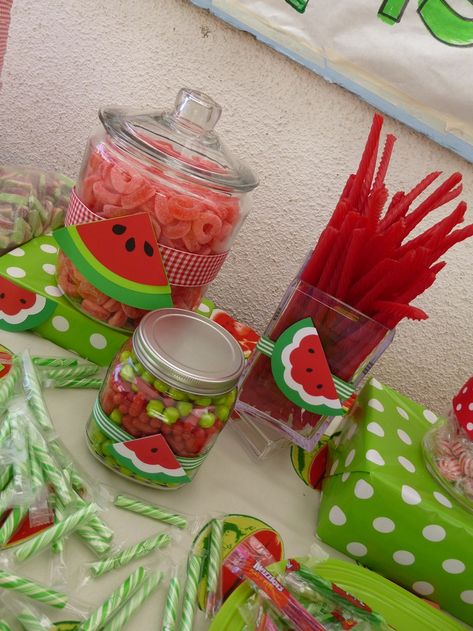 One In A Melon Table Decorations, One In A Melon Candy Table, Watermelon Party Food Ideas, One In A Melon First Birthday Centerpiece, Cocomelon Candy Table, Watermelon Party Ideas, Watermelon Party Theme, Watermelon Birthday Party Theme, Themed Gift Ideas