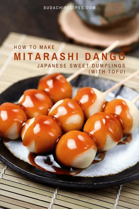 Easy Tofu Mitarashi Dango (みたらし団子) | Sudachi Recipes Sudachi Recipes, Dango Recipe, Mitarashi Dango, Japanese Tofu, Matcha Roll Cake, Rice Dumpling, Japanese Dessert Recipes, Rice Dumplings, Sweet Dumplings