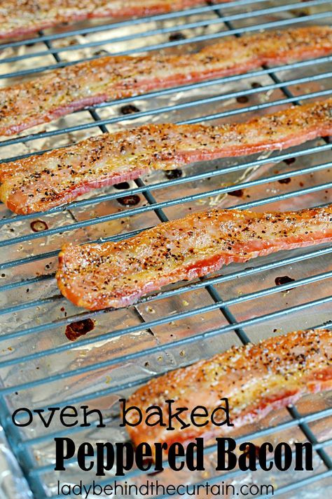 Oven Baked Peppered Bacon: Add a punch of flavor to your burger with this simple to make topping. Peppered Bacon Recipes, Breakfast Recipes With Bacon, Breakfast Bacon Recipes, Recipes With Bacon, Peppered Bacon, Bacon Recipes Breakfast, Pepper Bacon, Breakfast Bacon, Breakfast Meat