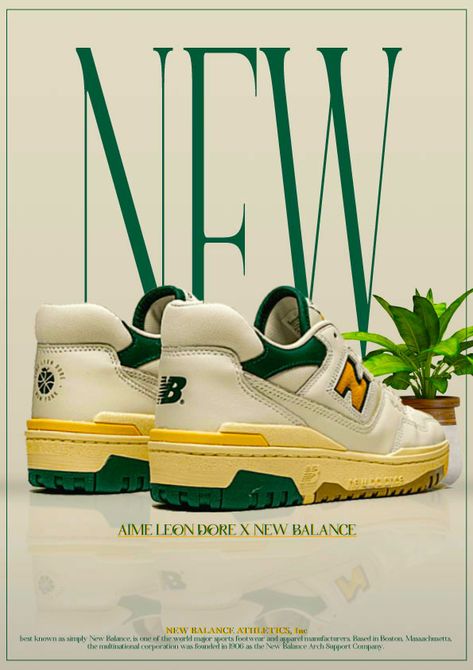 New Balance Poster Design, Shoe Magazine Cover, Vintage Shoe Ads, Sneaker Poster Graphic Design, Buy 2 Get 1 Free Posters, Sneakers Advertising, New Balance Poster, New Balance Ad, Shoe Graphic Design