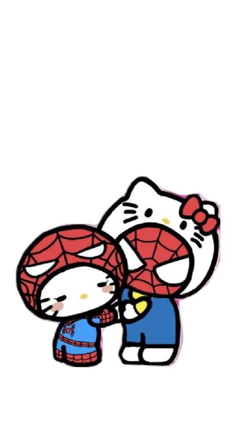 Hello Kitty And Spiderman, Kitty Spiderman, Spiderman Wall Art, Bratz Doll Outfits, Cute Doodles Drawings, Bratz Doll, Cute Texts, Cute Art Styles, Doodle Drawings