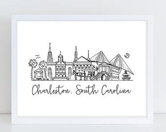 South Carolina Drawing, South Carolina Tattoo, Half Sleeve Tattoos Sketches, Skyline Drawing, College Of Charleston, Skyline Silhouette, Silhouette Images, Charleston South Carolina, Half Sleeve Tattoo