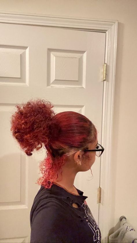 Red On Natural Hair Black Women, Top Knot On Natural Hair, 4c Dyed Hair Natural, Slick Back Natural Hair, Hair Dye Ideas For Curly Hair, Slick Hairstyles Natural Hair, Slick Back Bun Natural Hair, Slick Back Hairstyles, Natural Hair Ideas