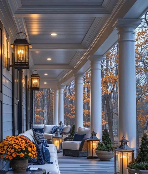 Fall Family House Exterior, Covered Porch Ideas Backyard, Covered Porch Ideas, Covered Patio Ideas, Porch Extension, Patio Oasis, Covered Front Porch, French Patio, Lush Plants