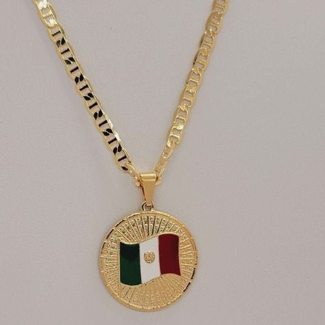 Brazilian 18k Gold Filled Mexican Flag Necklace Necklace Length Is 24" Free Jewelry Bag Included Brand New Nwt Safe Deposit Box, Mexican Flag, Mexican Flags, Deposit Box, Jewelry Bag, Necklace Necklace, Mens Accessories Jewelry, Mens Gold, Dream Jewelry