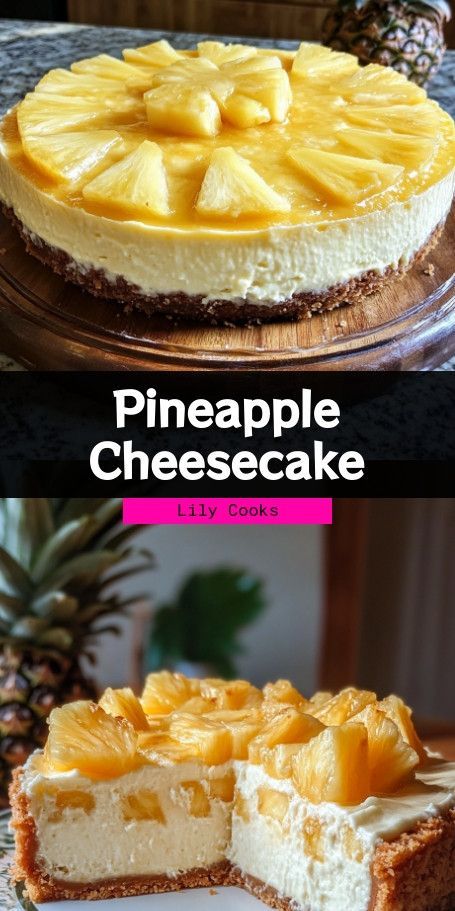 Pineapple Cheesecake Delight Recipe | Tropical Dessert Treat Indulge in the creamy, dreamy goodness of Pineapple Cheesecake Delight! This recipe brings a refreshing twist to your dessert table with its luscious cheesecake and vibrant pineapple flavors. Perfect for any occasion, it's easy to make and absolutely delicious. #PineappleCheesecake #TropicalTreat #DessertDelight #HomeBaking ..... Pineapple Cheesecake No Bake, Upside Down Pineapple Cheesecake, Tropical Cheesecake, Cheesecake Delight, Pineapple Cheesecake, Tropical Desserts, Pineapple Dessert Recipes, Pineapple Desserts, Cheesecake Toppings