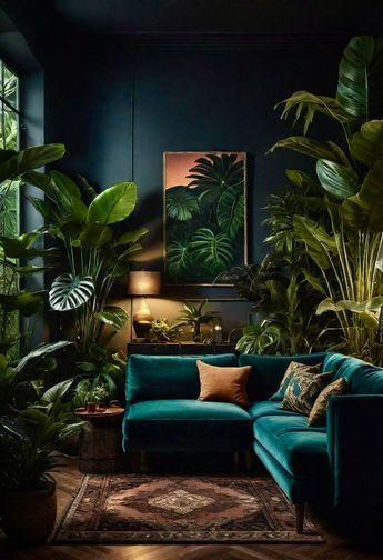 Moody Living Room Ideas, Tropical Living Room Ideas, Mood Lighting Living Room, Home Haunted House, Tropical Homes, Haunted House Decor, Lounge Room Styling, Tropical Living Room, Moody Living Room