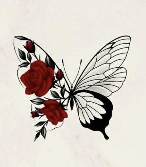 Tattoo Ideas Roses And Butterflies, Butterfly Tattoo Designs Flowers, Rose Butterfly Tattoo Design, Rose And Butterfly Tattoo Design, Rose Butterfly Tattoo, Flower Butterfly Tattoo, Tattoos Simplistic, Butterfly Flower Tattoo, Rose And Butterfly Tattoo