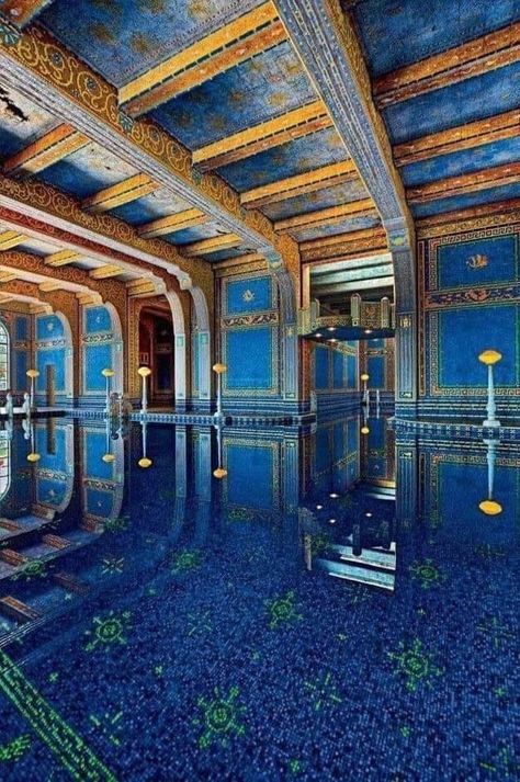 Environmental Storytelling, Hearst Castle California, Roman Pool, Piscina Interior, Indoor Pools, Hearst Castle, Indian Colours, Roman Baths, Colorful City