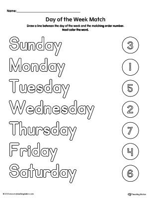 **FREE** Days of the Week Order Match Worksheet.Help preschoolers identify the days of the week in this free printable activity. Days Of The Week Worksheet, Match Worksheet, Pre K Worksheets, Dot Letters, Free Printable Activities, Teaching The Alphabet, Math Time, Letter Activities, Free Preschool